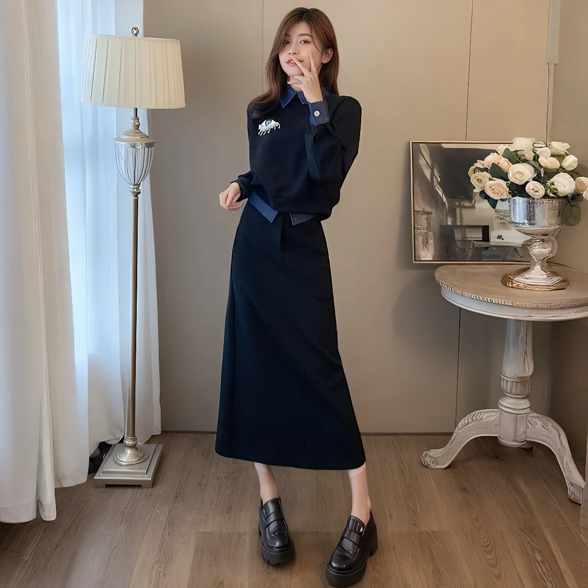 Осенний сезон, женский модный комплект премиум-класса, толстовка в европейском стиле, юбка, комплект из двух предметов, Thiened Long Sve Ne
Осенний сезон, женский модный комплект премиум-класса, толстовка в европейском стиле, юбка, комплект из двух предметов, Thiened Long Sve Ne