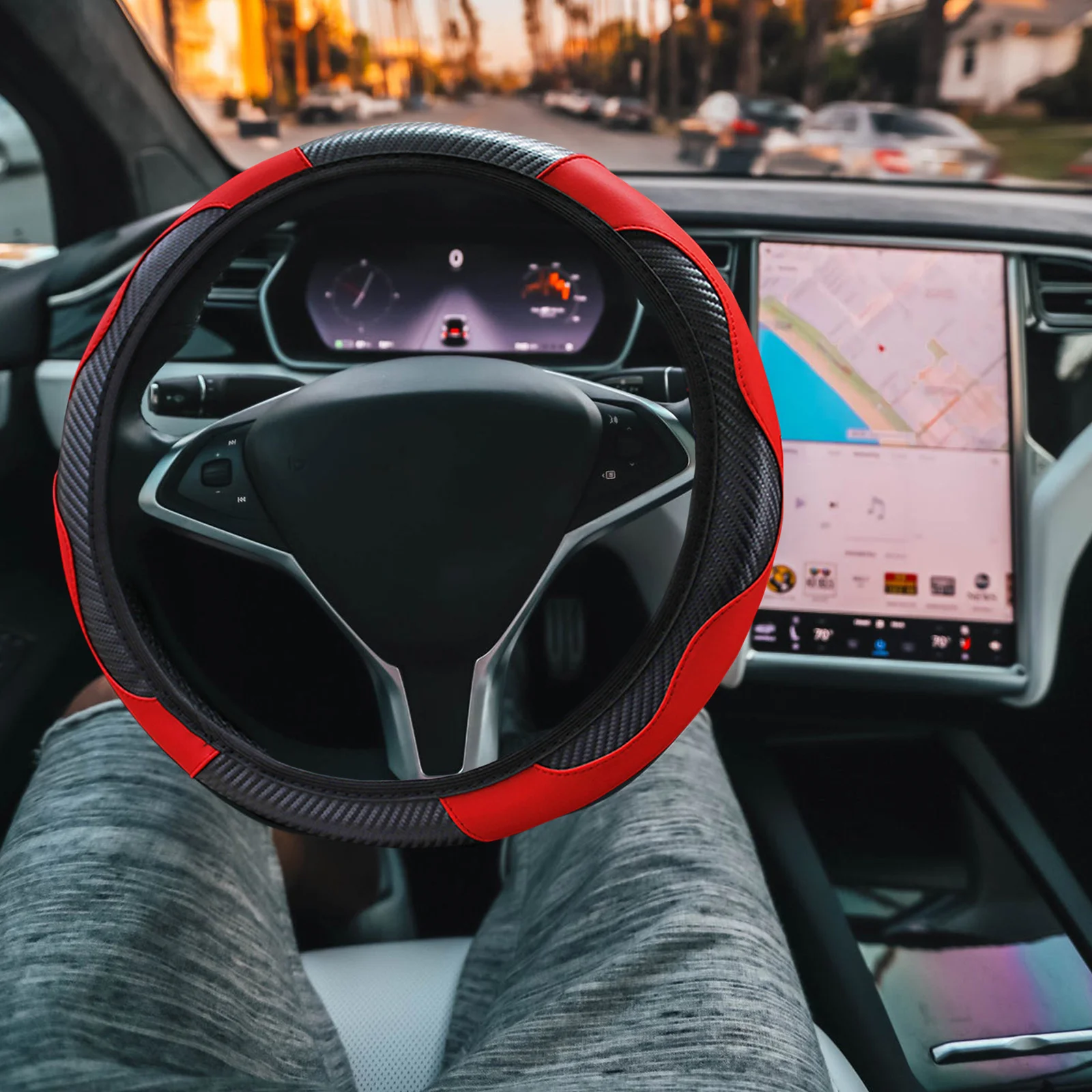 Carbon Fiber Steering Wheel Cover Black Red Car Steering Protector Non-Slip Breathable Durable Comfort
Carbon Fiber Steering Wheel Cover Black Red Car Steering Protector Non-Slip Breathable Durable Comfort