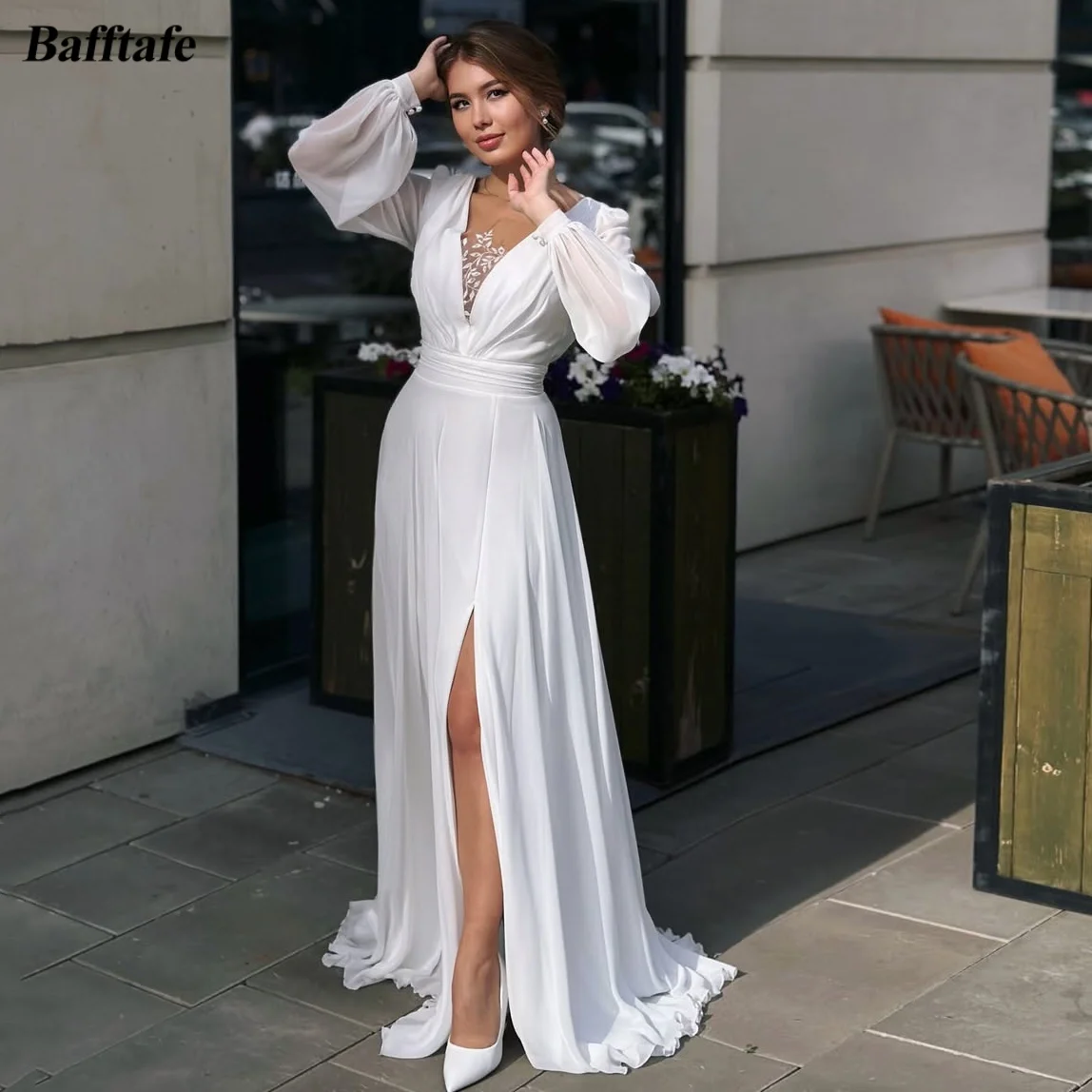 Bafftafe White Chiffon Customized Prom Dresses Long Sleeve Lace Formal Evening Gowns Slit Women's Occasion Party Wedding Dress
Bafftafe White Chiffon Customized Prom Dresses Long Sleeve Lace Formal Evening Gowns Slit Women's Occasion Party Wedding Dress