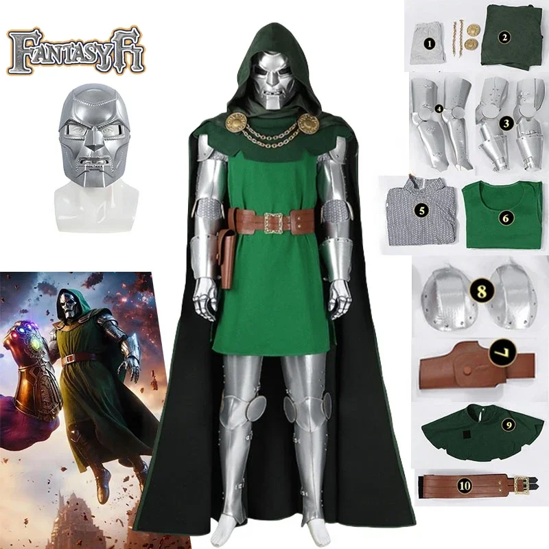 Doctor Doom Victor Von Doom Cosplay Costume Jumpsuit Cloak Mask Full Set Adult Men Halloween Roleplay Party Character Design
Doctor Doom Victor Von Doom Cosplay Costume Jumpsuit Cloak Mask Full Set Adult Men Halloween Roleplay Party Character Design