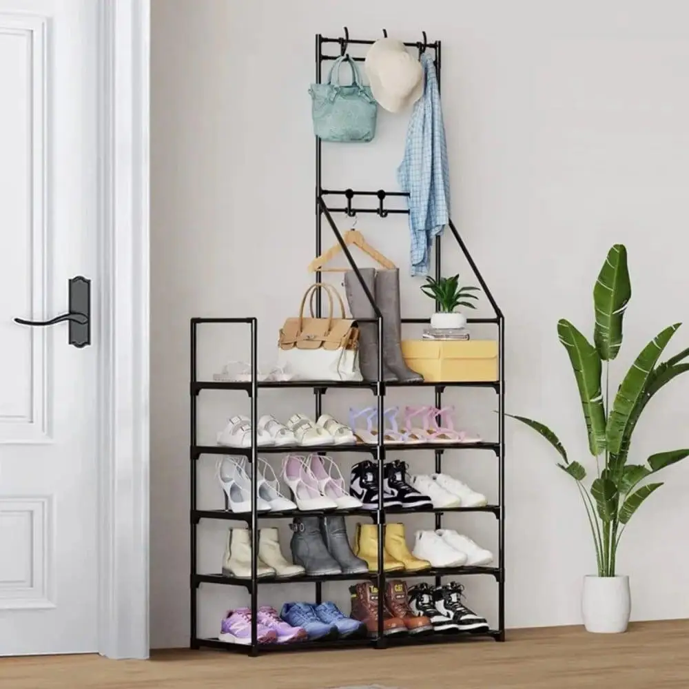 3-in-1 Shoe Rack with Coat Rack, Hall Tree Coat Hanger with Storage, 5-Tier Double Row 20-30 Pairs Shoe Organizer, Shoe Rack
3-in-1 Shoe Rack with Coat Rack, Hall Tree Coat Hanger with Storage, 5-Tier Double Row 20-30 Pairs Shoe Organizer, Shoe Rack