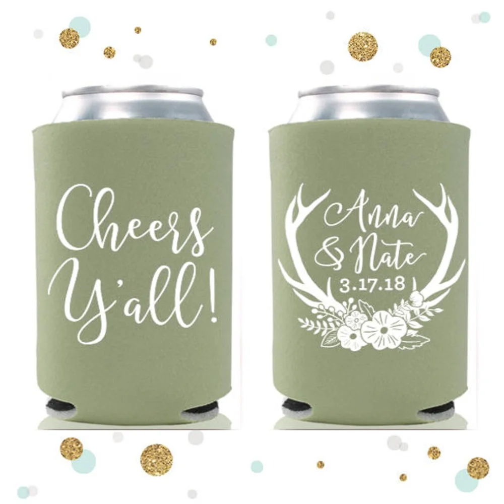 Cheers Y'all - Antlers - Wedding Can Cooler #72R - Custom - Wedding Favors, Beverage Insulators, Beer Huggers
Cheers Y'all - Antlers - Wedding Can Cooler #72R - Custom - Wedding Favors, Beverage Insulators, Beer Huggers