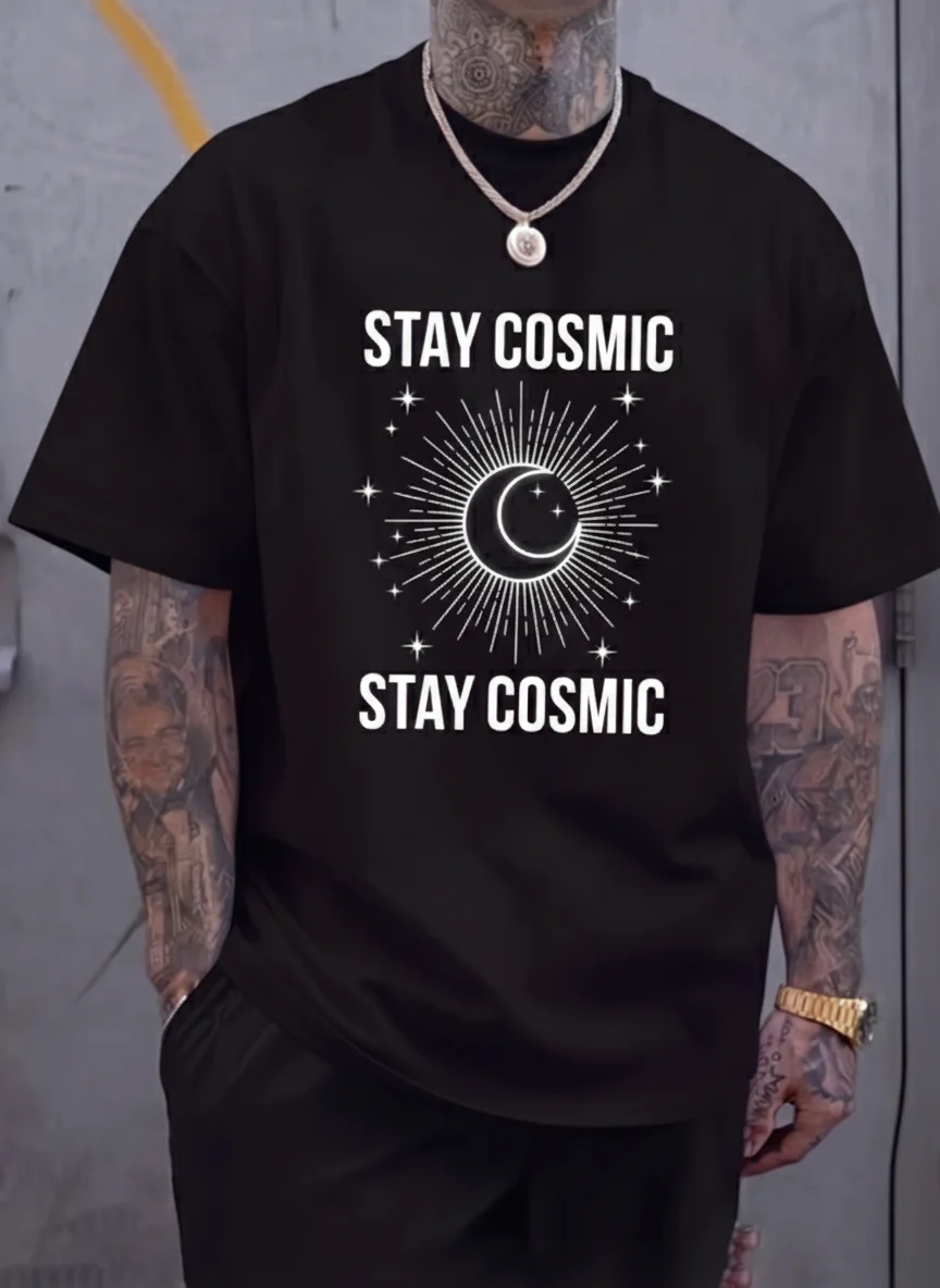 Stay Cosmic Text Crescent Moon Sunburst Graphic Tee Black Printed Tee Unisex Top Casual Wear Streetwear Aesthetic Tee Trendy
Stay Cosmic Text Crescent Moon Sunburst Graphic Tee Black Printed Tee Unisex Top Casual Wear Streetwear Aesthetic Tee Trendy