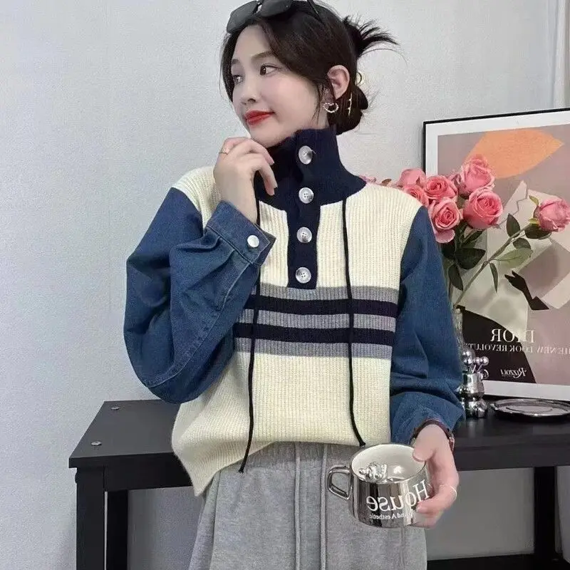 Women Autumn Winter Fashion Korean Button Solid Color Stand-up Collar Knitting Women's Elegant Loose Long Sleeve Pullovers Tops
Women Autumn Winter Fashion Korean Button Solid Color Stand-up Collar Knitting Women's Elegant Loose Long Sleeve Pullovers Tops
