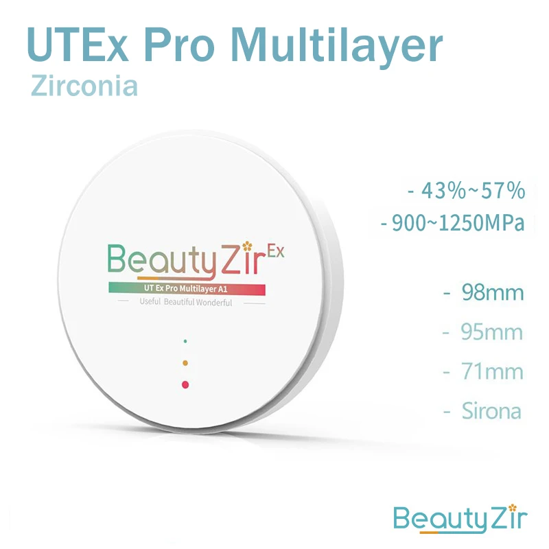 Beautyzir UTEx Pro Multilayer zirconia Disc 98mm Best Aesthetic Effect Dental laboratory materials
Beautyzir UTEx Pro Multilayer zirconia Disc 98mm Best Aesthetic Effect Dental laboratory materials
