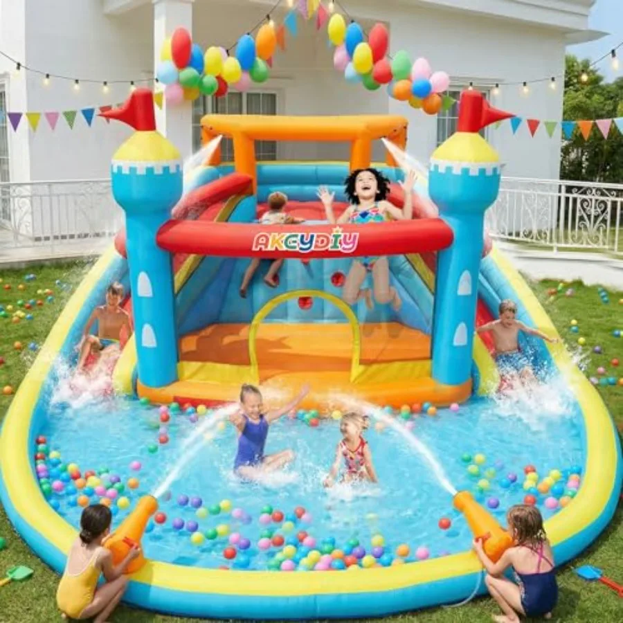 Inflatable Water Slide 10 in 1 Water Park with Splash Pool Jump Area 2 Water Slide Climbing Wall 2 Water Cannon Dual Top Spraye
Inflatable Water Slide 10 in 1 Water Park with Splash Pool Jump Area 2 Water Slide Climbing Wall 2 Water Cannon Dual Top Spraye