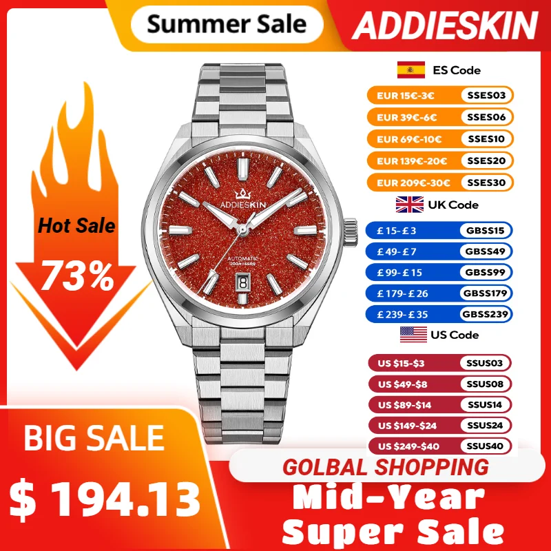 Luxury Natural Stone Dial Men's Watch ADDIESKIN K010 Red Goldstone Miyota 9015 Ultra Thin 200m Waterproof BGW9 Super Luminous
Luxury Natural Stone Dial Men's Watch ADDIESKIN K010 Red Goldstone Miyota 9015 Ultra Thin 200m Waterproof BGW9 Super Luminous