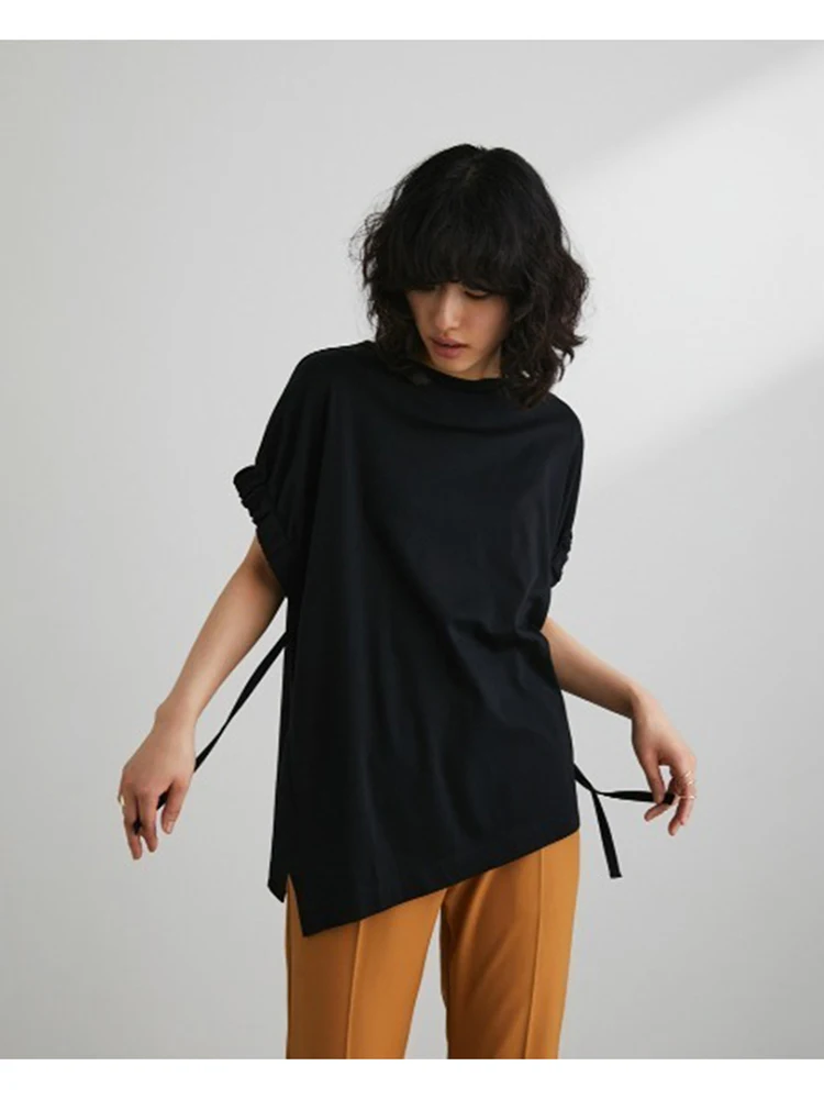 Casual Loose Cotton Short Sleeve T-Shirt Women's Asymmetrical Drawstring Pleated Sleeve Open Split Pure Cotton Daily Wear
Casual Loose Cotton Short Sleeve T-Shirt Women's Asymmetrical Drawstring Pleated Sleeve Open Split Pure Cotton Daily Wear