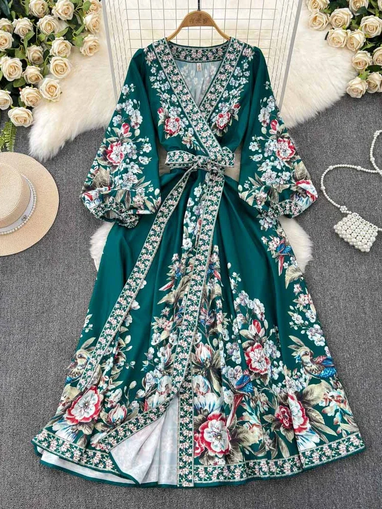 Spring Summer Vintage Party Dress Women Lantern Long Sleeved Sexy V-neck A-line Print Dresses Ladies Slim A-line Bandage Robe
Spring Summer Vintage Party Dress Women Lantern Long Sleeved Sexy V-neck A-line Print Dresses Ladies Slim A-line Bandage Robe