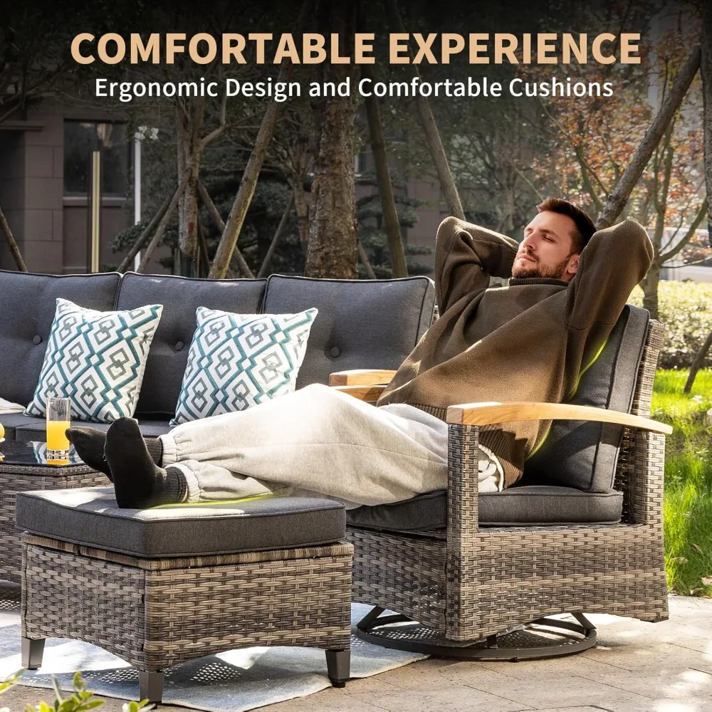 8 Pieces Patio Furniture Sets, PE Wicker Outdoor Conversation Sets with 2 Wood Armrests Swivel Rocker Chairs, Customized
8 Pieces Patio Furniture Sets, PE Wicker Outdoor Conversation Sets with 2 Wood Armrests Swivel Rocker Chairs, Customized