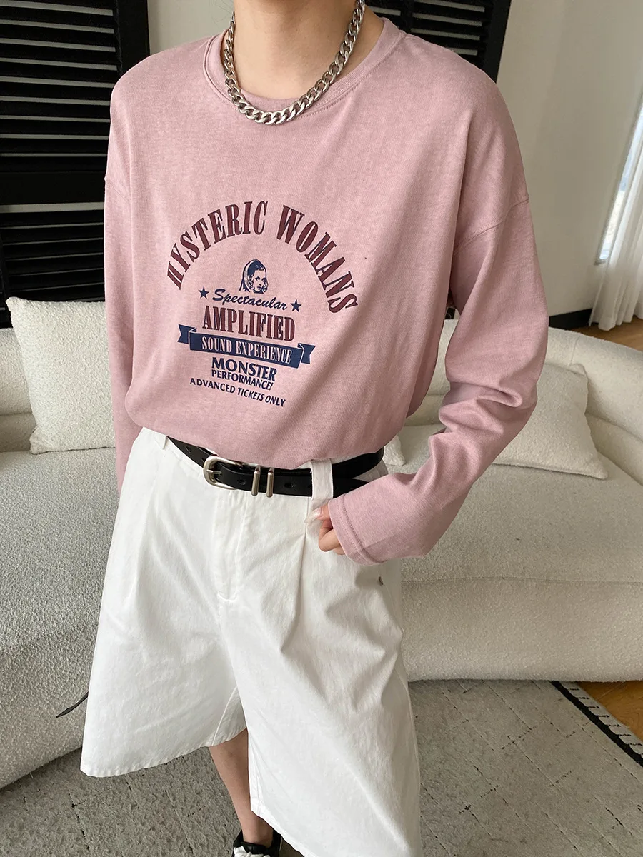 Spring women's casual American retro letter printed round neck loose long sleeved T-shirt
Spring women's casual American retro letter printed round neck loose long sleeved T-shirt