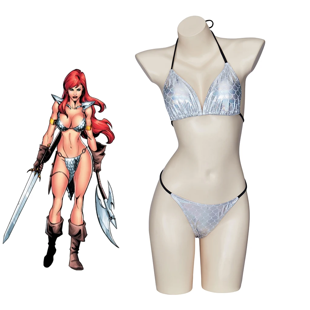 Sonja Cosplay Bikinis Set Movie Costume Sexy Women Halter Neck Lace Up Swimsuit Halloween Carnival Pool Party Bathing Suit
Sonja Cosplay Bikinis Set Movie Costume Sexy Women Halter Neck Lace Up Swimsuit Halloween Carnival Pool Party Bathing Suit