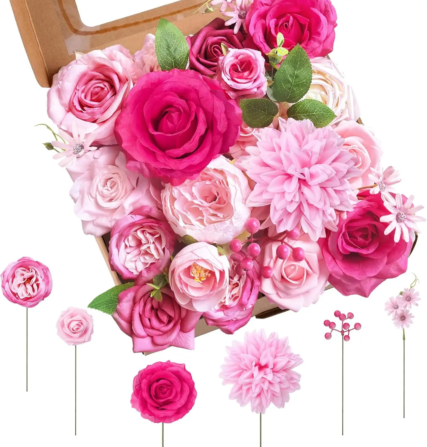 Pink, Hot Pink Artificial Flowers Combo Box Fake Silk Roses with Stems Hydrangea Peony Arrangement for Bridal Shower Boh
Pink, Hot Pink Artificial Flowers Combo Box Fake Silk Roses with Stems Hydrangea Peony Arrangement for Bridal Shower Boh