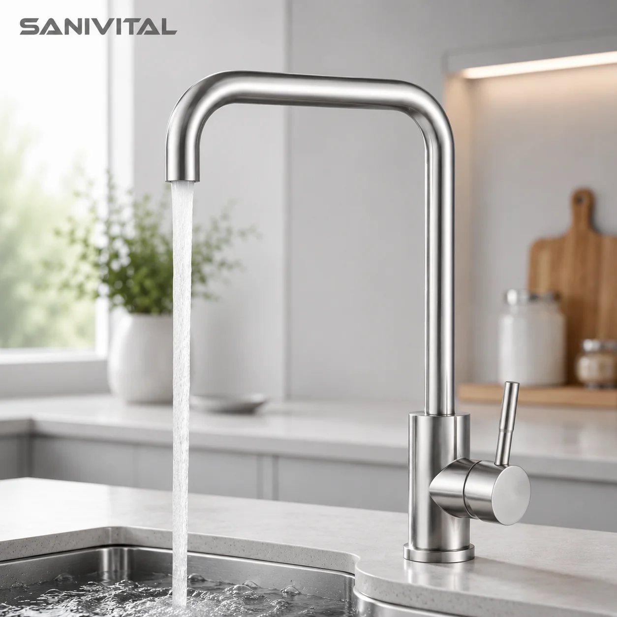 SANIVITAL Brushed 304 Stainless Steel Kitchen Sink Faucet High Arc 360 Degree Swivel Single Handle Hot Cold Water Tap
SANIVITAL Brushed 304 Stainless Steel Kitchen Sink Faucet High Arc 360 Degree Swivel Single Handle Hot Cold Water Tap