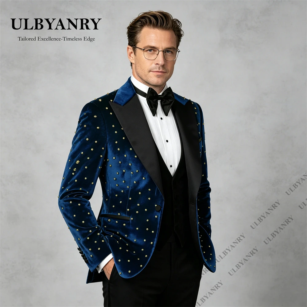 ULBYANRY Customized Elegant Velvet Suit Set Three Pieces Formal Suit Attires, Black Peak Lapel Slim Fitting Wedding Grooms Suit
ULBYANRY Customized Elegant Velvet Suit Set Three Pieces Formal Suit Attires, Black Peak Lapel Slim Fitting Wedding Grooms Suit
