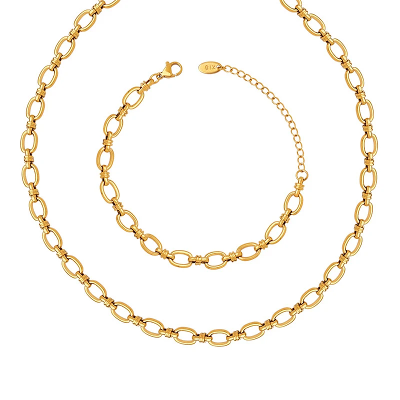 Stylish 18K Gold Plated Stainless Steel Curb Oval Chain Adjustable Bracelet Necklaces for Women Charm Chain Collars Jewelry Gift
Stylish 18K Gold Plated Stainless Steel Curb Oval Chain Adjustable Bracelet Necklaces for Women Charm Chain Collars Jewelry Gift