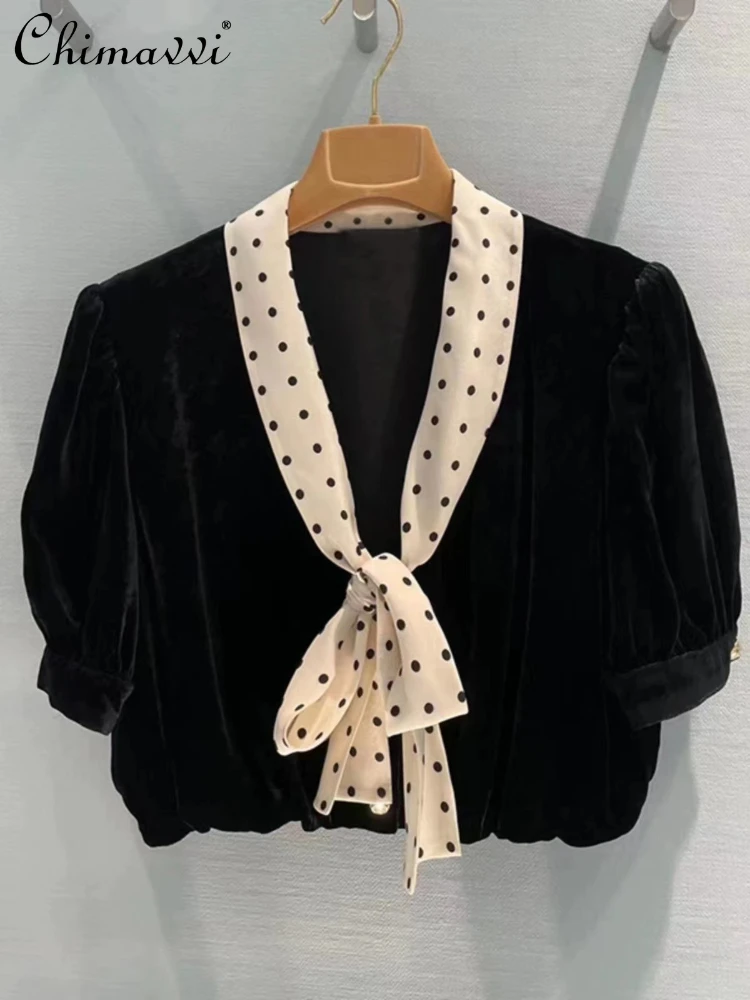 Retro Puff Short Sleeve Velvet Single-Breasted Shirt for Women 2023 Autumn New Short Lace up Bow Top Temperament A- line Skirt
Retro Puff Short Sleeve Velvet Single-Breasted Shirt for Women 2023 Autumn New Short Lace up Bow Top Temperament A- line Skirt