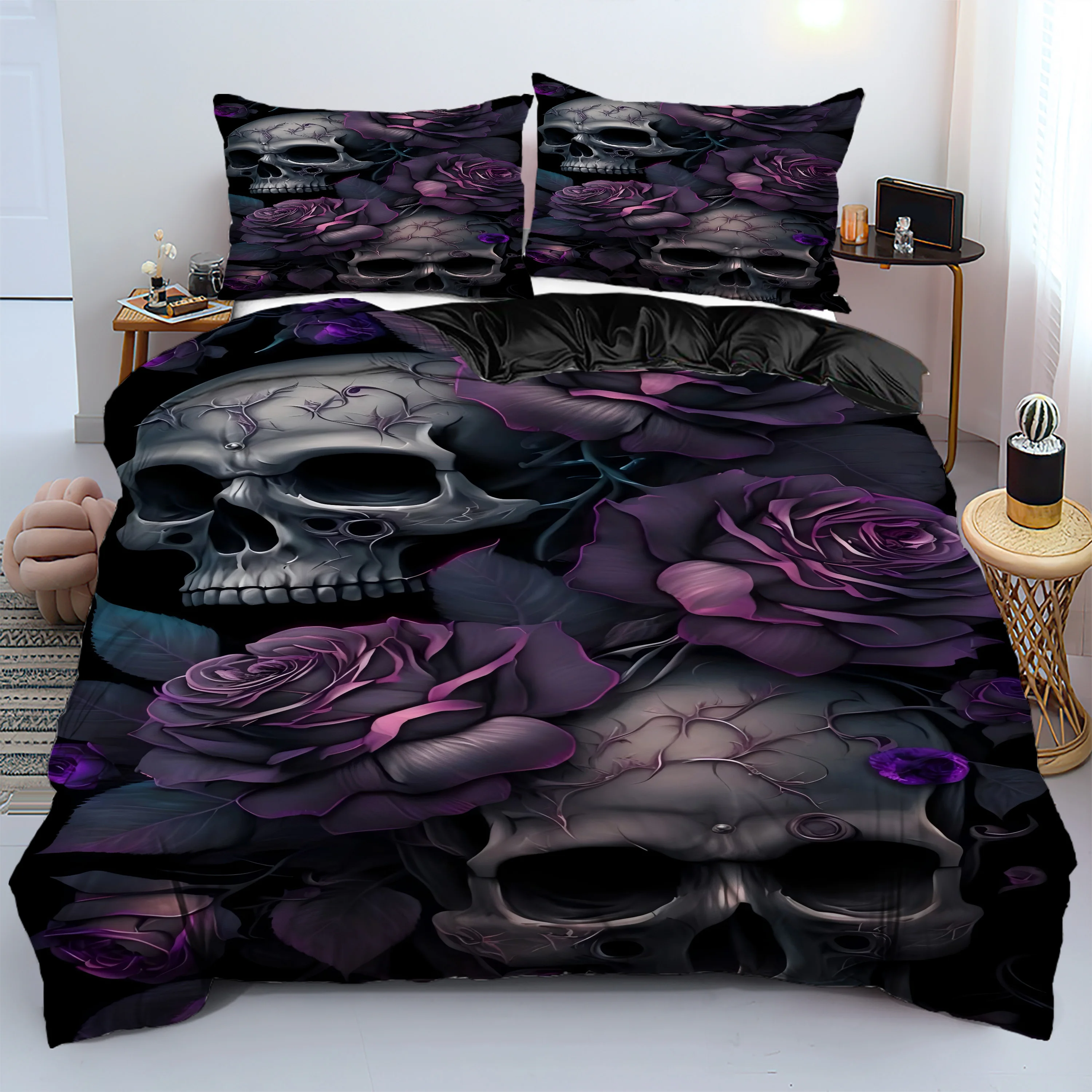 Purple Rose skull 3D Print Duvet Cover Halloween theme Bedding set Soft Comfortable For Teens Adults Quilt Cover Pillowcase
Purple Rose skull 3D Print Duvet Cover Halloween theme Bedding set Soft Comfortable For Teens Adults Quilt Cover Pillowcase