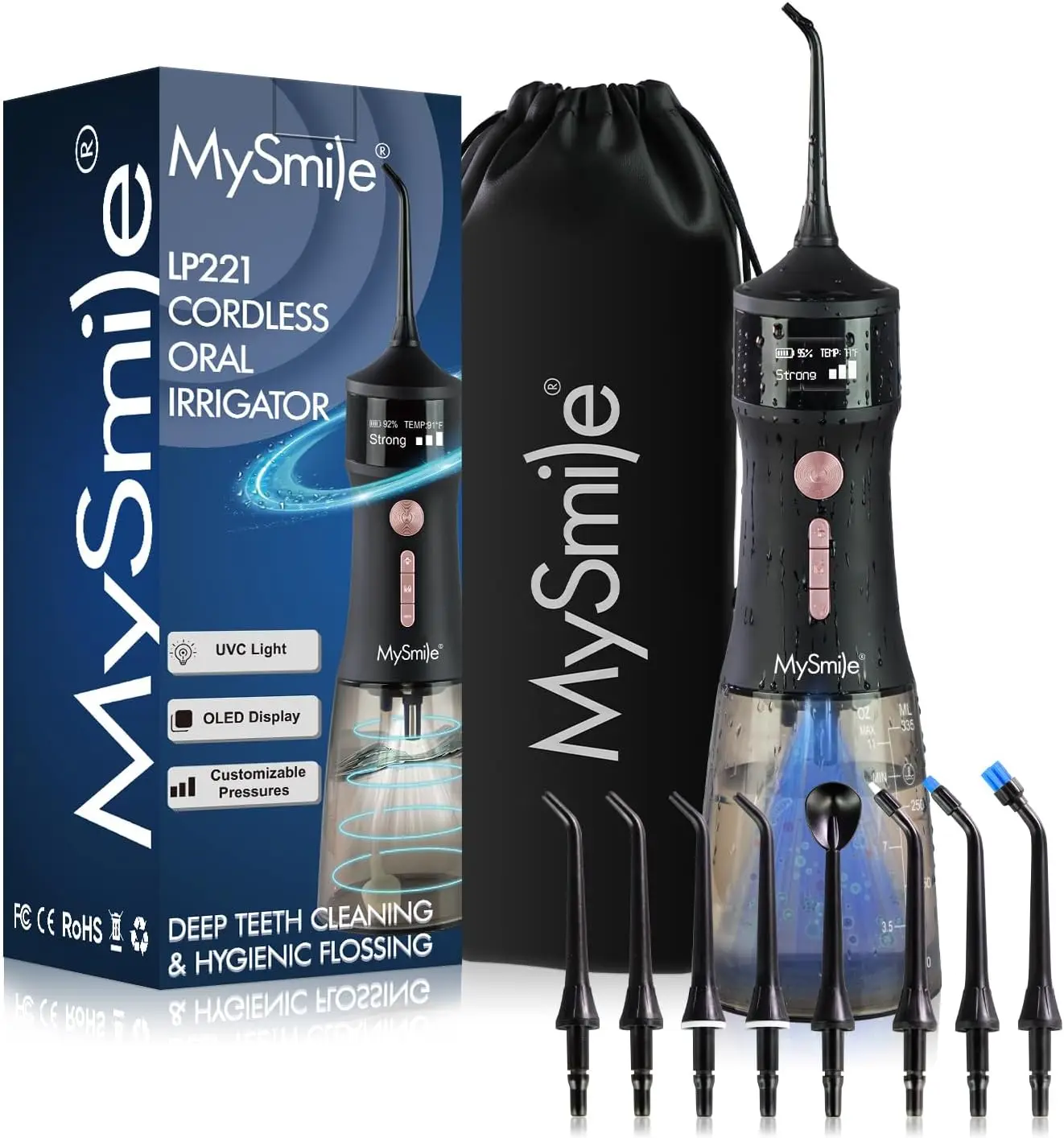 Cordless Water Flosser with UVC Light Sanitizer, OLED Display, 335ML, 4 Modes for Teeth Cleaning (Midnight Black)
Cordless Water Flosser with UVC Light Sanitizer, OLED Display, 335ML, 4 Modes for Teeth Cleaning (Midnight Black)