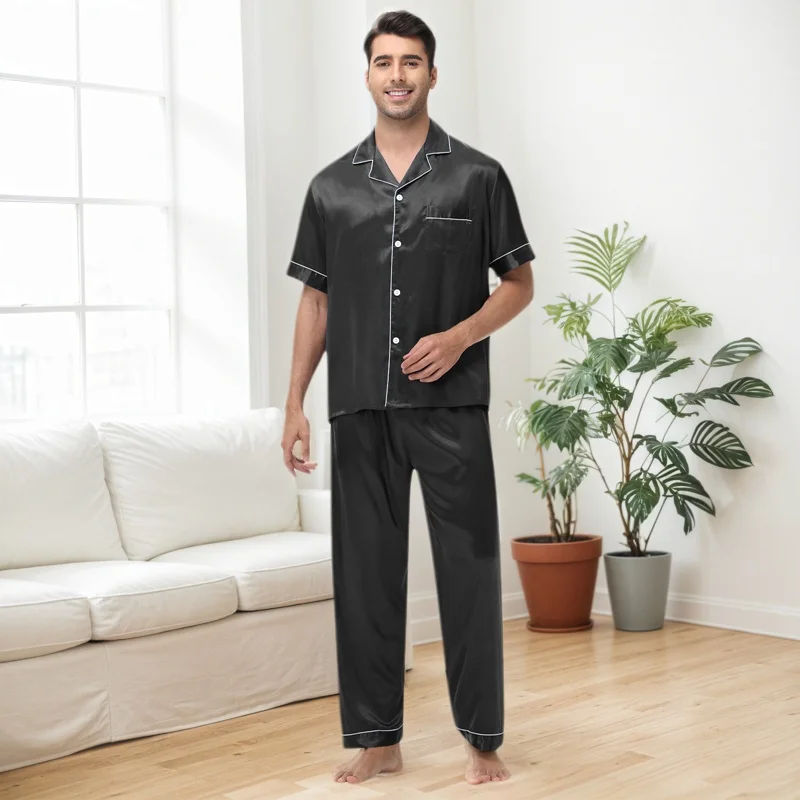 Men's Satin Pajama Sets Solid Color Short Sleeve Tops And Elastic Pants Comfortable Gentle Style Loungewear Sleepwear For Summer
Men's Satin Pajama Sets Solid Color Short Sleeve Tops And Elastic Pants Comfortable Gentle Style Loungewear Sleepwear For Summer