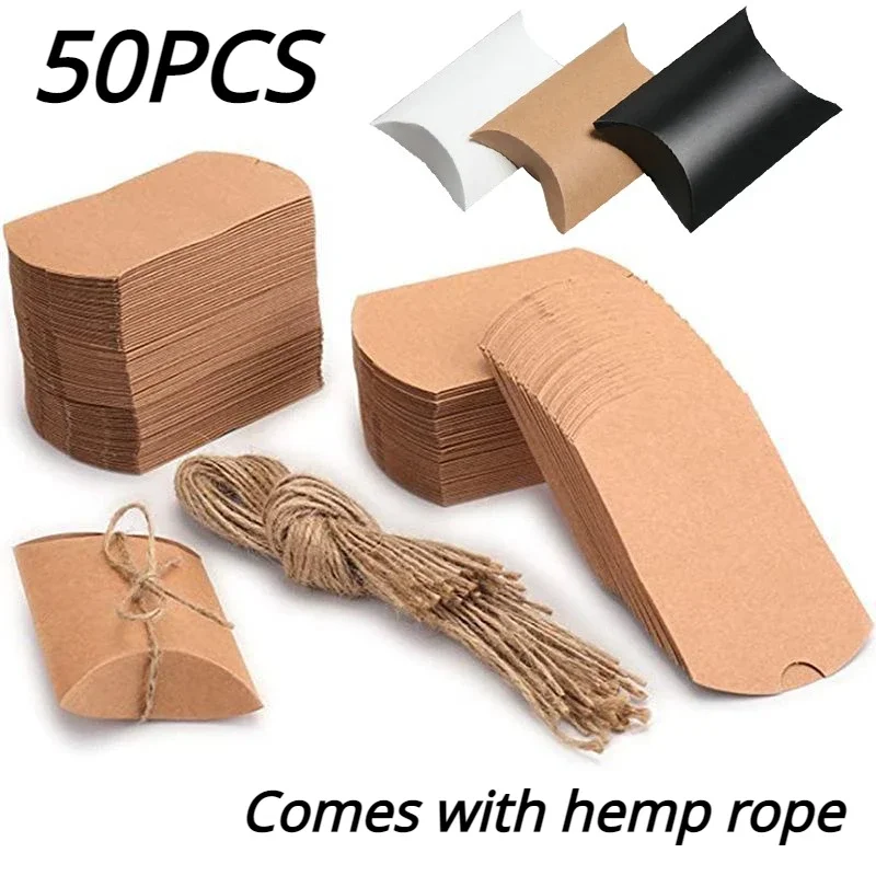 50PCS Pillow Candy Box Hemp Rope Kraft Paper Gift Packaging Paper Box Candy Bag DIY Christmas Wedding Birthday Party Decoration
50PCS Pillow Candy Box Hemp Rope Kraft Paper Gift Packaging Paper Box Candy Bag DIY Christmas Wedding Birthday Party Decoration