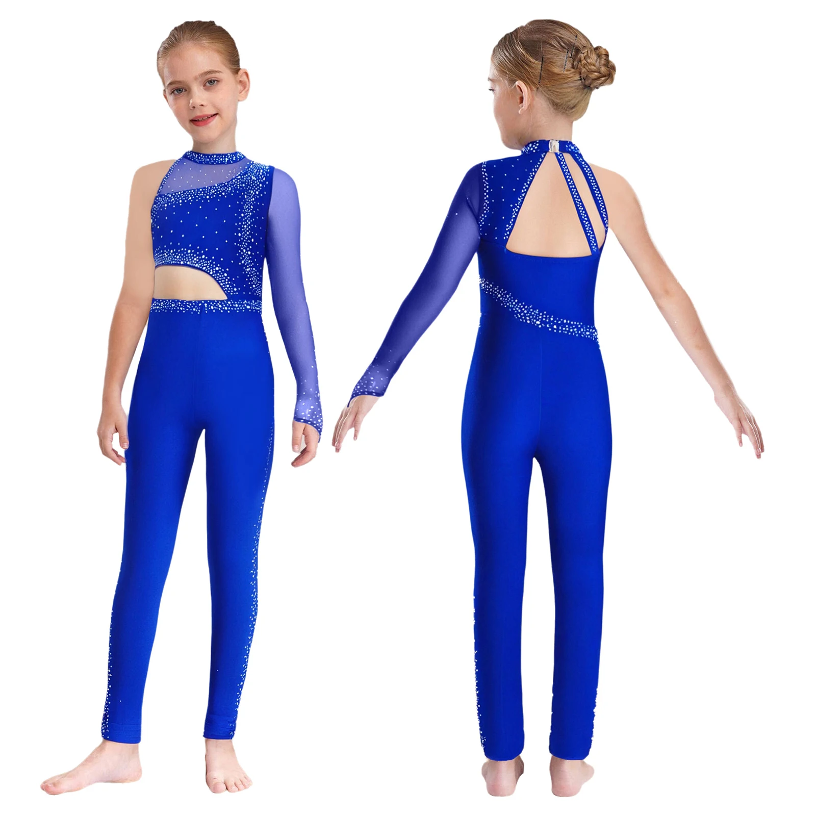 Kids Girls One Sleeve Gymnastics Figure Skating Dance Costume Asymmetrical Jumpsuit Rhinestones Mesh Full Body Leotard Dancewear
Kids Girls One Sleeve Gymnastics Figure Skating Dance Costume Asymmetrical Jumpsuit Rhinestones Mesh Full Body Leotard Dancewear