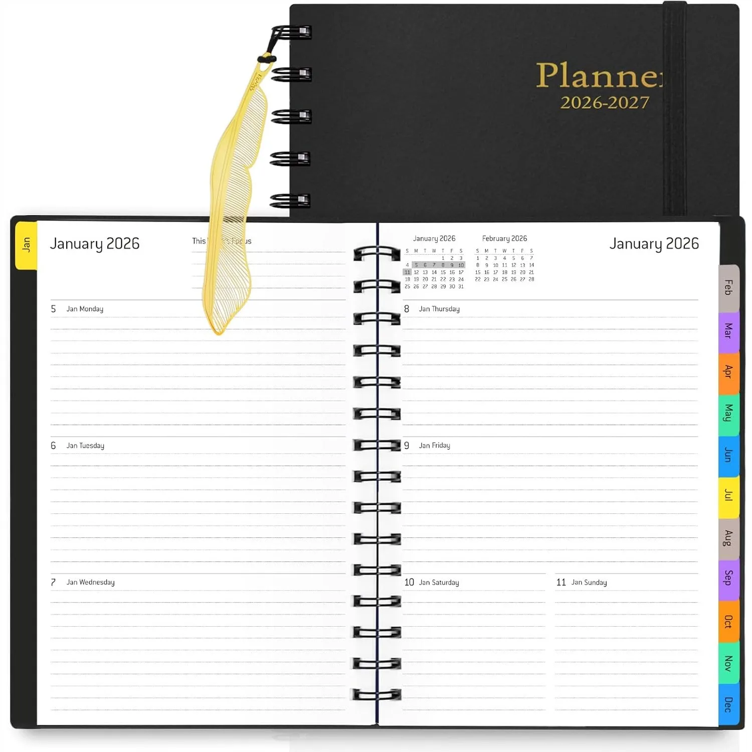 18-Month Daily Planner 2026-2027, A5 Weekly & Monthly Calendar with Laminated Tabs, Flexible Cover, 100GSM Thick Paper, Black
18-Month Daily Planner 2026-2027, A5 Weekly & Monthly Calendar with Laminated Tabs, Flexible Cover, 100GSM Thick Paper, Black