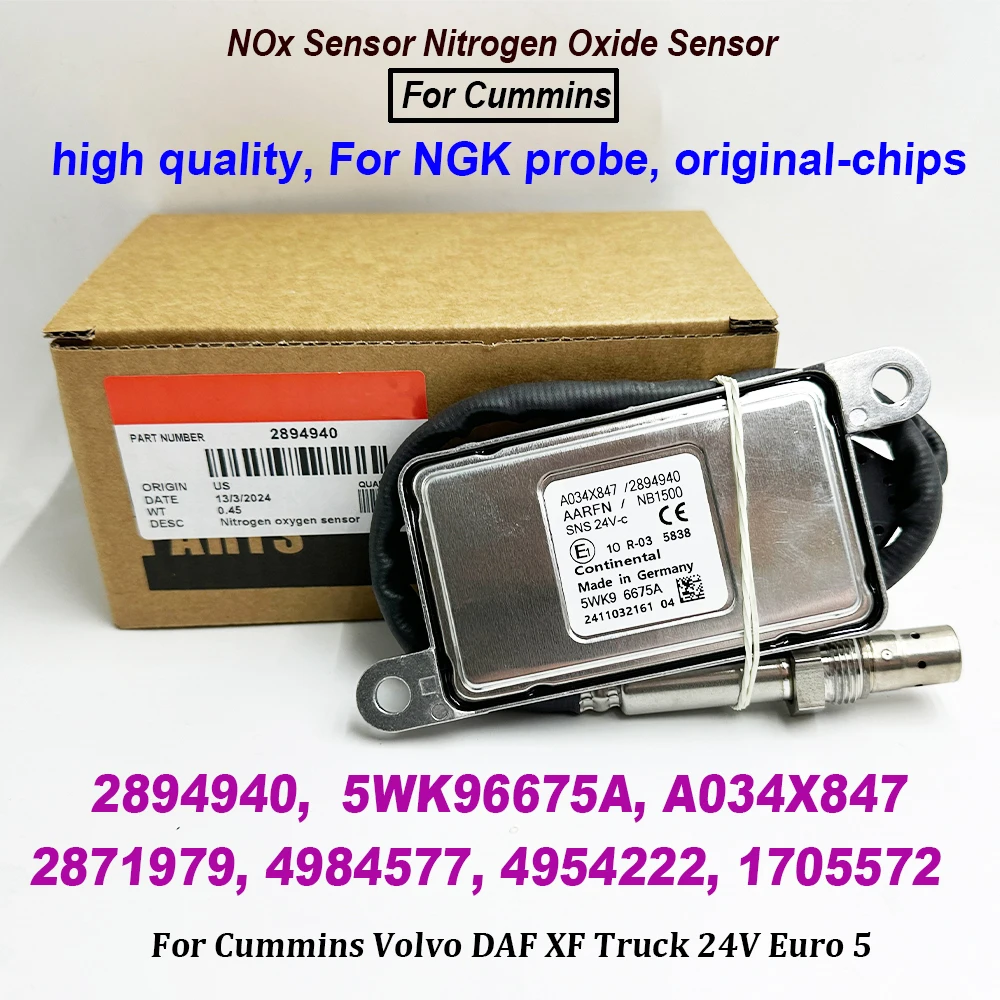 High Quality For NGK Probe 2894940 5WK96675A A034X847 NOX Nitrox Oxygen Sensor 4984577 4954222 1705572 For Cummins Volvo DAF XF
High Quality For NGK Probe 2894940 5WK96675A A034X847 NOX Nitrox Oxygen Sensor 4984577 4954222 1705572 For Cummins Volvo DAF XF