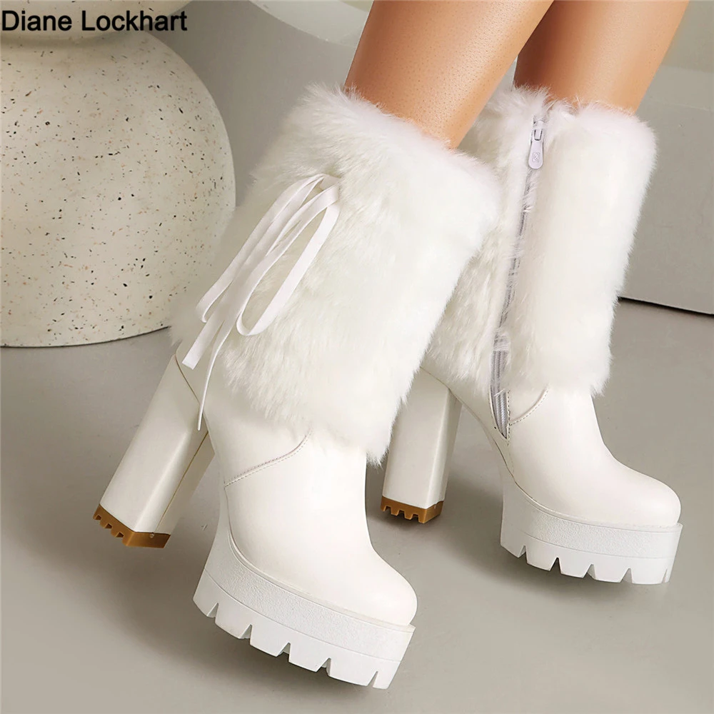 Women's Fur Ankle Boots Platform Shoes Fashion Bow 11CM High Heels White Black Autumn Winter Short Boot Ladies Size 35-50
Women's Fur Ankle Boots Platform Shoes Fashion Bow 11CM High Heels White Black Autumn Winter Short Boot Ladies Size 35-50