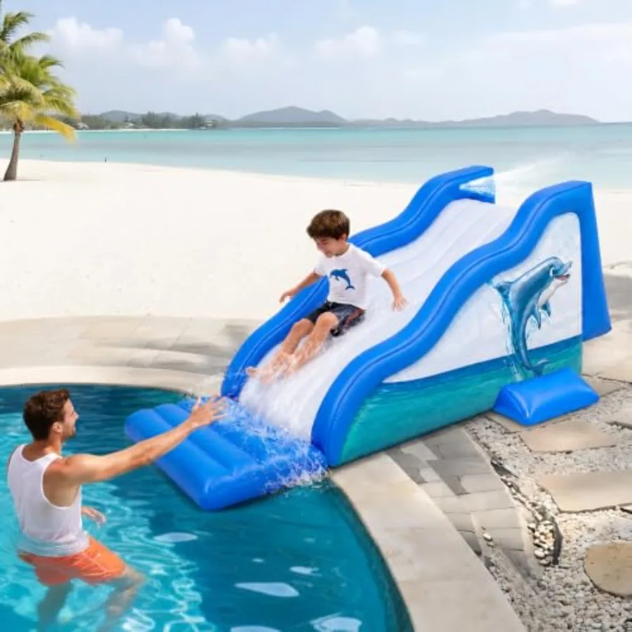 125 Inch Giant Extended Inflatable Dolphin Pool Slide, Large Inflatable Water Slide Outdoor Water Play Summer Swimming Pool Pla
125 Inch Giant Extended Inflatable Dolphin Pool Slide, Large Inflatable Water Slide Outdoor Water Play Summer Swimming Pool Pla