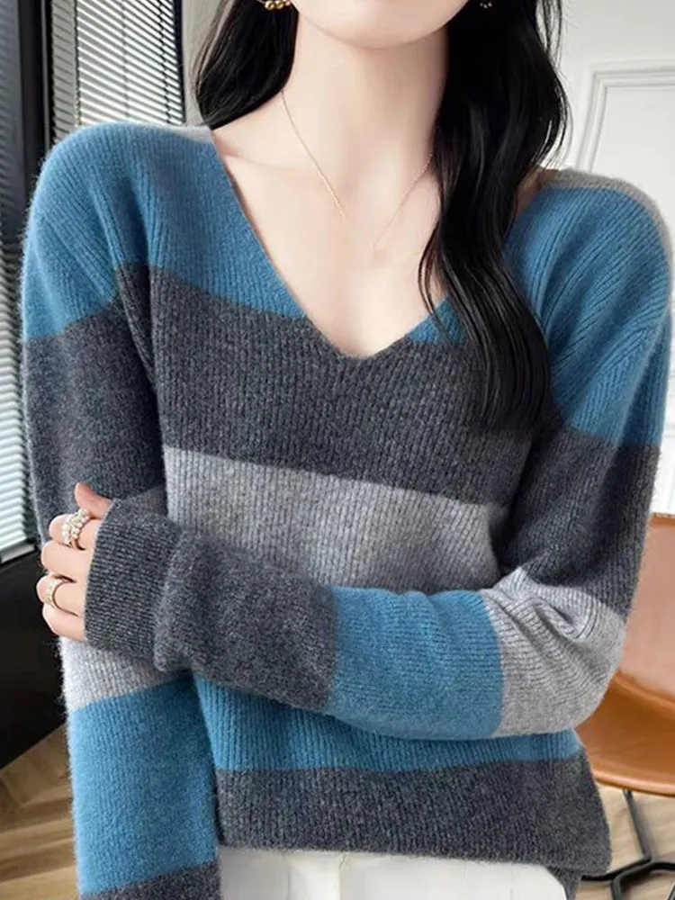 Korean Sle V-Ne Striped Long Sve Knitted Sweater Women's Casual Slimming Overhead Top Color Blo Design Versatile Fas...
Korean Sle V-Ne Striped Long Sve Knitted Sweater Women's Casual Slimming Overhead Top Color Blo Design Versatile Fas...