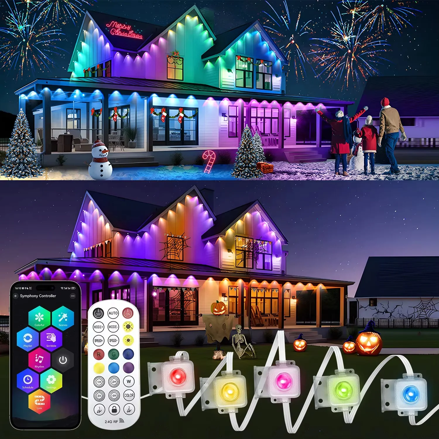 Smart Permanent Outdoor Lights Eaves Lights IP67 Waterproof Light String with App Remote Control Music Sync for House Roof Decor
Smart Permanent Outdoor Lights Eaves Lights IP67 Waterproof Light String with App Remote Control Music Sync for House Roof Decor