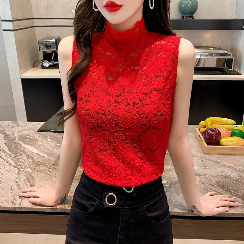 Women's Elegant Stand Collar Sleeveless Lace Hollow T-Shirt Versatile Pullover Base Layer Sweet Top Women Clothing
Women's Elegant Stand Collar Sleeveless Lace Hollow T-Shirt Versatile Pullover Base Layer Sweet Top Women Clothing
