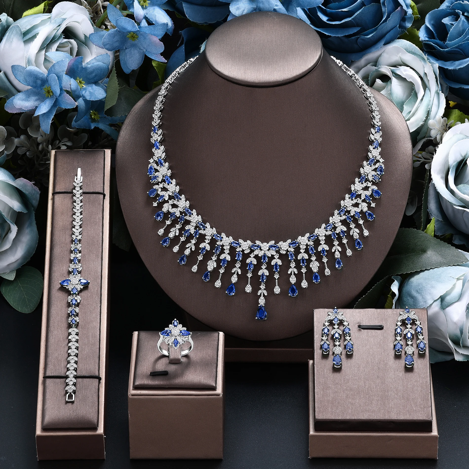 2024 New 4-piece Ring Cubic Zirconia Bridal Wedding Jewelry Set, Dubai Nigeria Crystal Wedding Jewelry Set
2024 New 4-piece Ring Cubic Zirconia Bridal Wedding Jewelry Set, Dubai Nigeria Crystal Wedding Jewelry Set