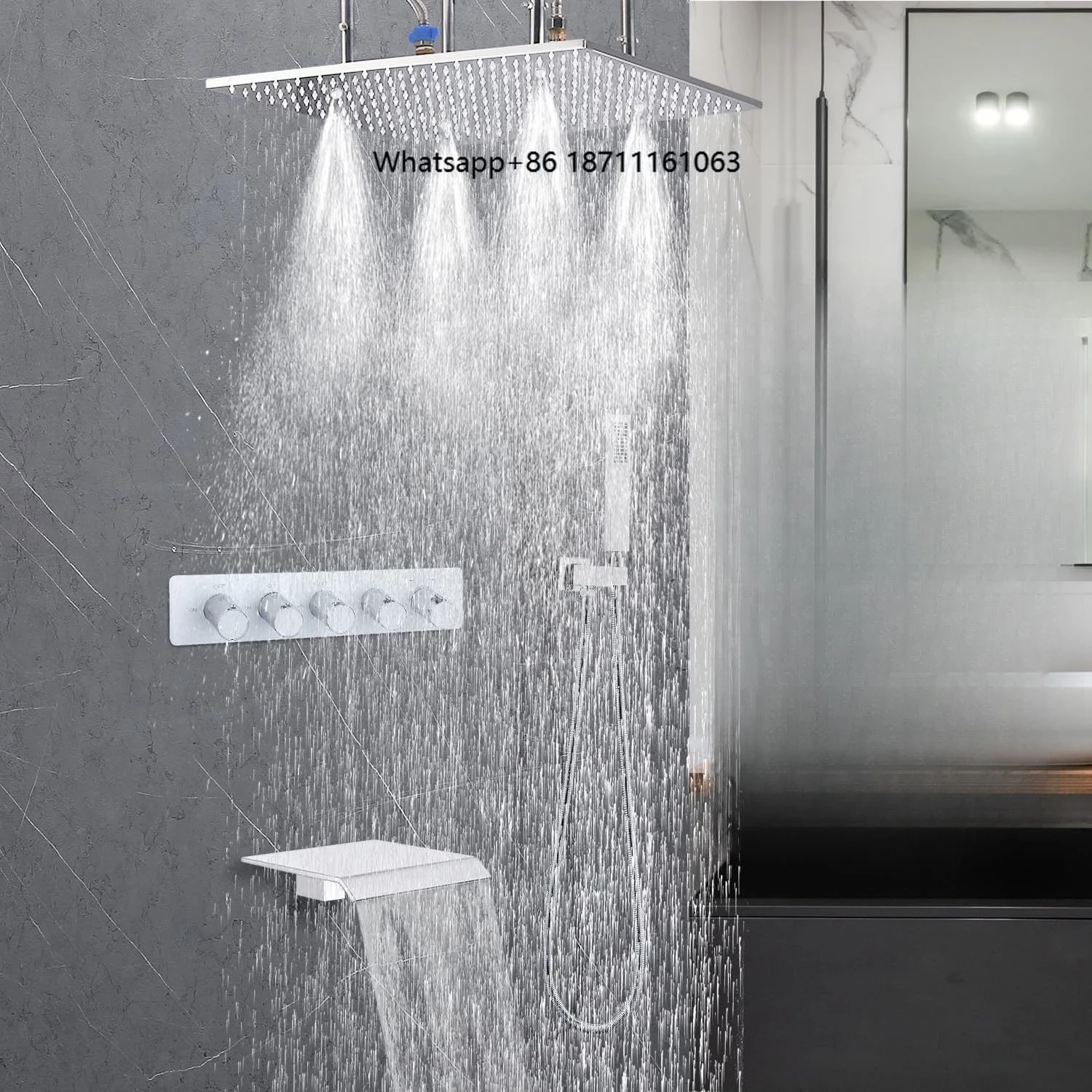 16 Inch Dual Function Chrome Brass Shower Head Thermostatic Mixing Valve Rain Mixer Tub Spout Square Wall Mount Bath Shower
16 Inch Dual Function Chrome Brass Shower Head Thermostatic Mixing Valve Rain Mixer Tub Spout Square Wall Mount Bath Shower