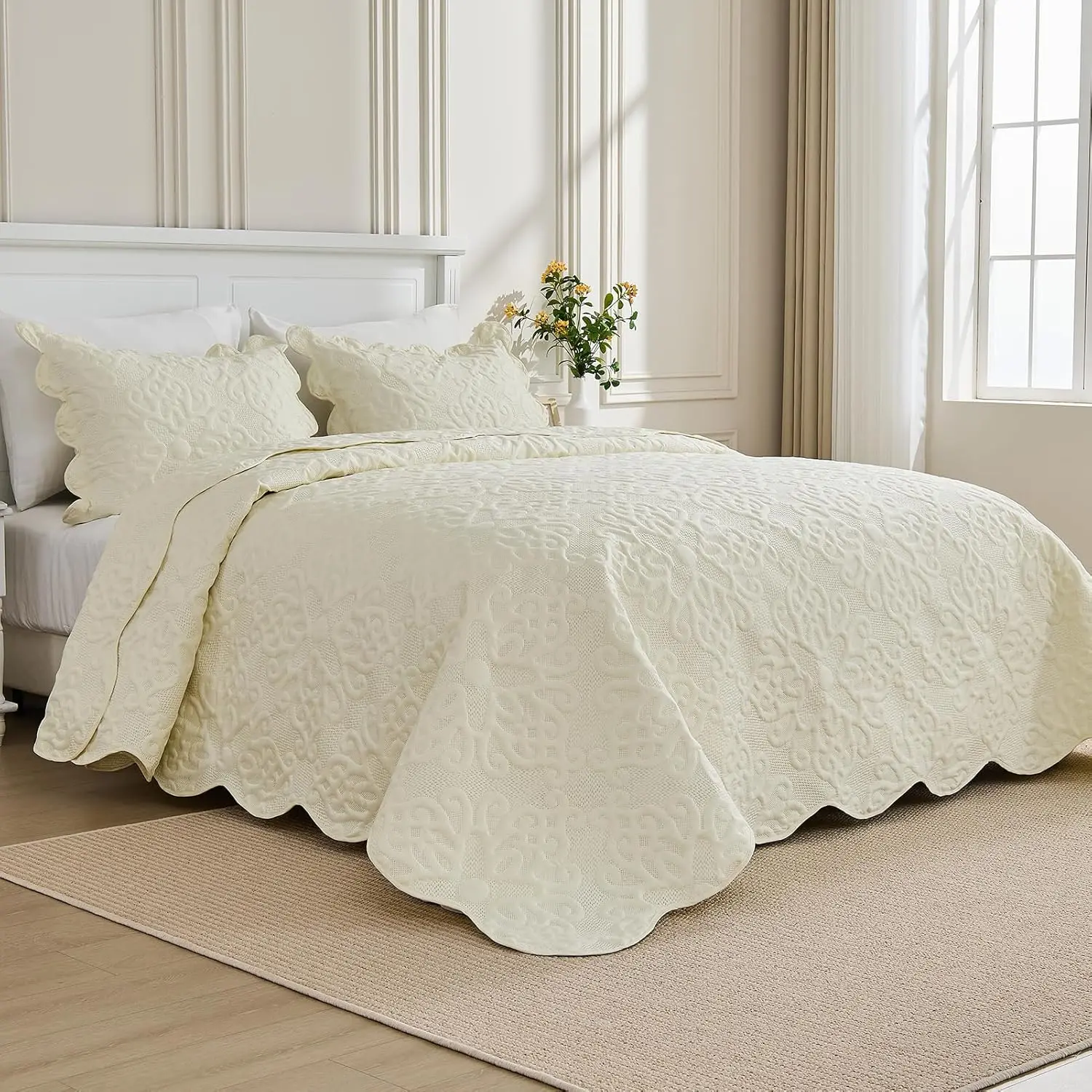 Oversized King Bedspread 128x120 - Lightweight Quilted Coverlet Set with Pillow Shams in Cream
Oversized King Bedspread 128x120 - Lightweight Quilted Coverlet Set with Pillow Shams in Cream