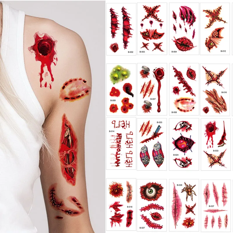 Halloween Tattoo Stickers Makeup Party Decoration Scars Bloody Horror Waterproof Face Arm Hand Tattoo Sticker Body Decal
Halloween Tattoo Stickers Makeup Party Decoration Scars Bloody Horror Waterproof Face Arm Hand Tattoo Sticker Body Decal