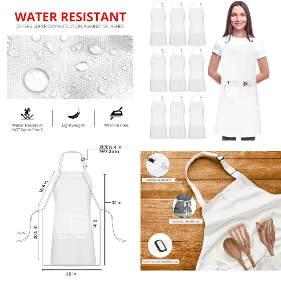 Utopia Kitchen 10 Pack Bib Apron Adjustable with 2 Pockets, Water and Oil Resistant, Cooking Kitchen Chef Apron for Women Men
Utopia Kitchen 10 Pack Bib Apron Adjustable with 2 Pockets, Water and Oil Resistant, Cooking Kitchen Chef Apron for Women Men