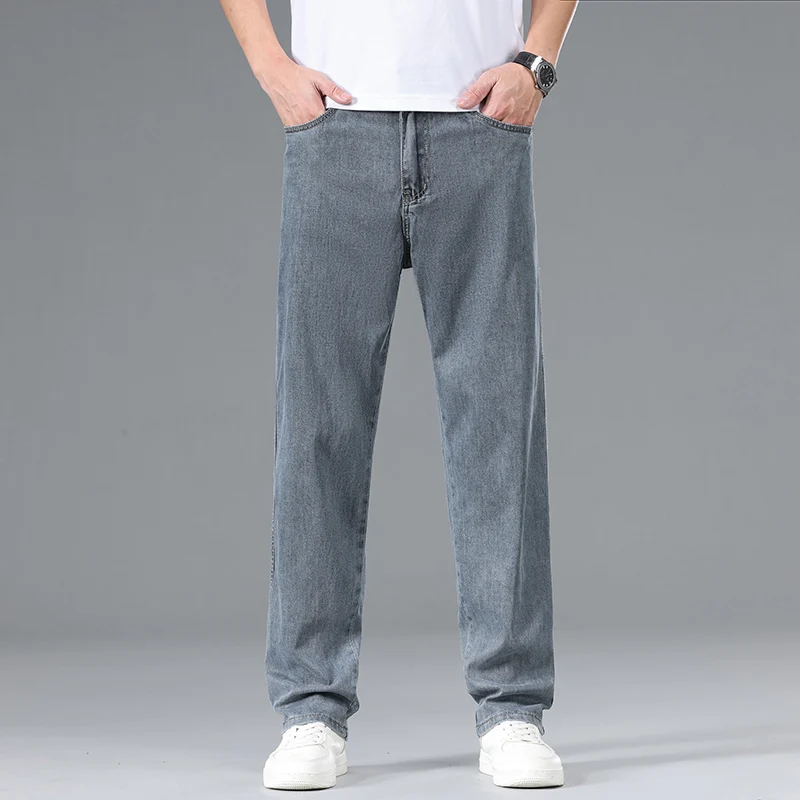 Summer Ultra-thin Lyocell Men's Jeans Drape Soft Fabric Loose Straight Casual Denim Pants Elastic Ice Silk Male Trousers
Summer Ultra-thin Lyocell Men's Jeans Drape Soft Fabric Loose Straight Casual Denim Pants Elastic Ice Silk Male Trousers