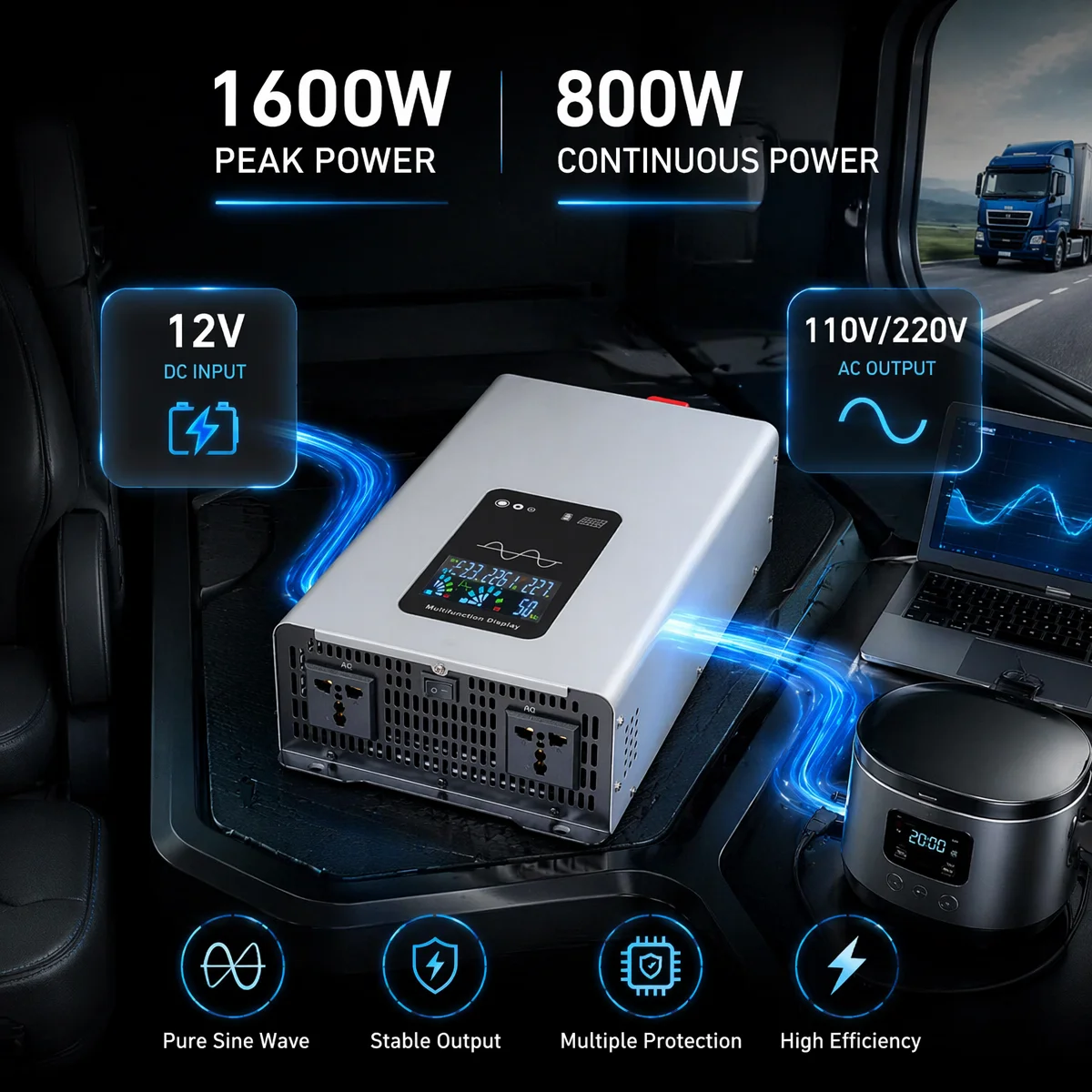 800W Pure Sine Wave Inverter 12V to 110V/220V with LCD Display Universal Plug for Car RV Camping Power Converter
800W Pure Sine Wave Inverter 12V to 110V/220V with LCD Display Universal Plug for Car RV Camping Power Converter