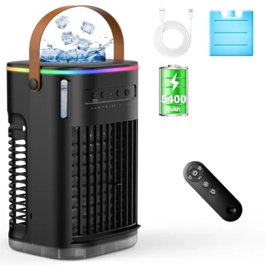 5 IN 1 Small Portable Air Conditioner, Evaporative Air Cooler with 3 Speeds, 2 Ice Packs, 5400mAh Built-In Battery
5 IN 1 Small Portable Air Conditioner, Evaporative Air Cooler with 3 Speeds, 2 Ice Packs, 5400mAh Built-In Battery