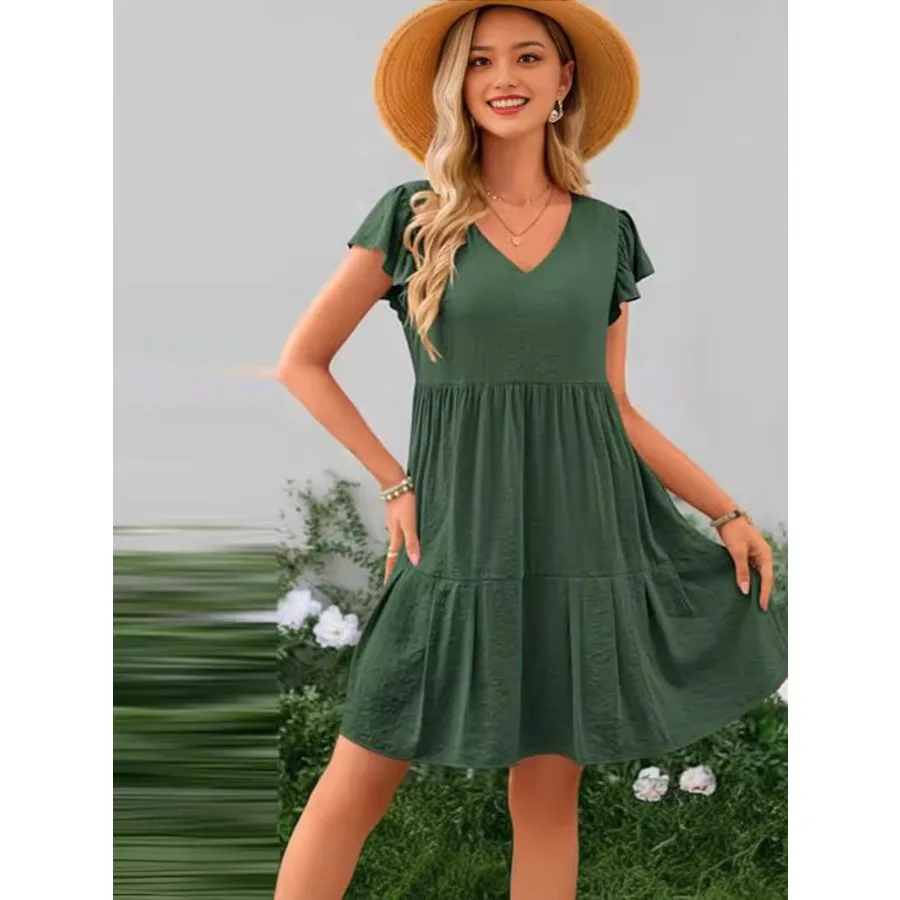 【New style】 summer casual dress Lotus leaf sleeves V-neck layered pleated cake dress
【New style】 summer casual dress Lotus leaf sleeves V-neck layered pleated cake dress