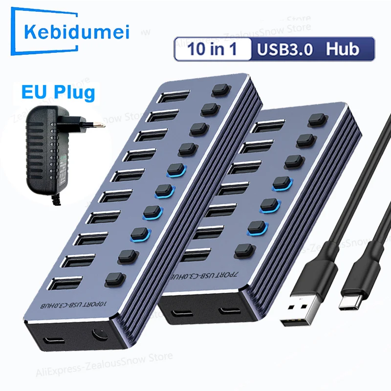  USB3.0 Hub Aluminum 7/10 Port Splitter Split Switch with On/Off Switches 12V Power Adapter for Macbook Mobile Phone Tablets
USB3.0 Hub Aluminum 7/10 Port Splitter Split Switch with On/Off Switches 12V Power Adapter for Macbook Mobile Phone Tablets