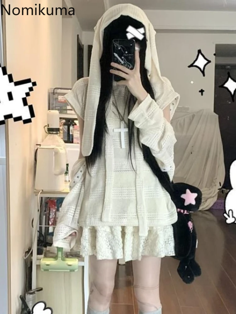 White Pullovers Women's Clothing Rabbit Ear Hooded Loose Jumper Korean Sueter Mujer Knitted Thin Sweater Tops Chic Pull Femme
White Pullovers Women's Clothing Rabbit Ear Hooded Loose Jumper Korean Sueter Mujer Knitted Thin Sweater Tops Chic Pull Femme