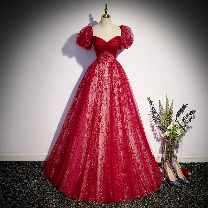 CloverBridal Square Neckline Burgundy Shinning Long Elegant Dress Women for Wedding Party Short Puffy Sleeves Prom Gown WP9771
CloverBridal Square Neckline Burgundy Shinning Long Elegant Dress Women for Wedding Party Short Puffy Sleeves Prom Gown WP9771