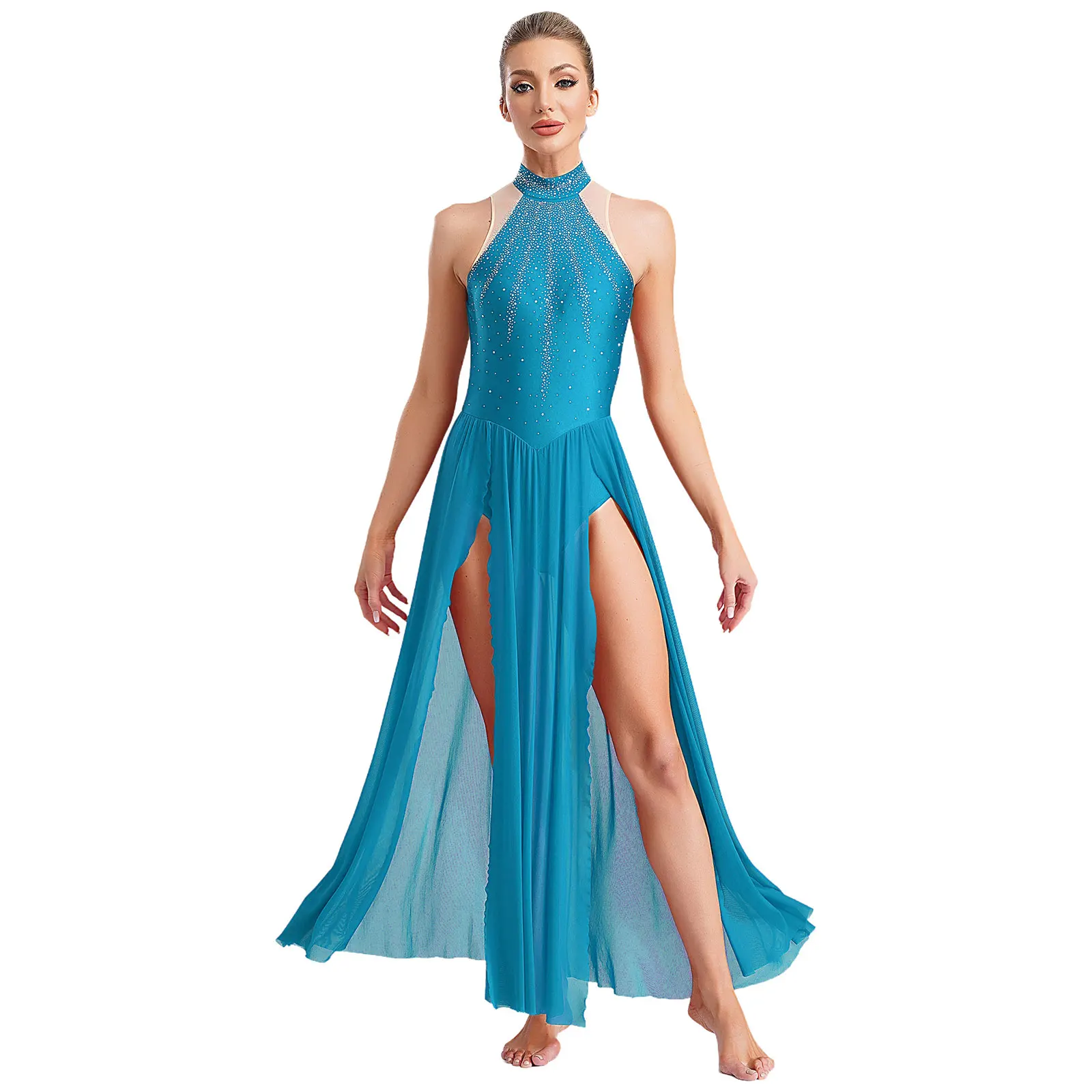 Women Lyrical Modern Dance Costume Sleeveless Sparkling Rhinestones Split Dress for Contemporary Stage Performance Costumes
Women Lyrical Modern Dance Costume Sleeveless Sparkling Rhinestones Split Dress for Contemporary Stage Performance Costumes
