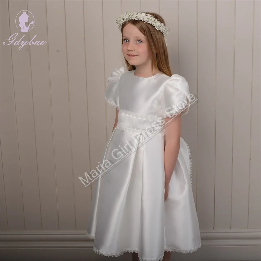 Custom Ivory Satin Lace Trim Flower Girl Dress Suitable For Weddings And Knee-Length Birthday Evening Dress
Custom Ivory Satin Lace Trim Flower Girl Dress Suitable For Weddings And Knee-Length Birthday Evening Dress