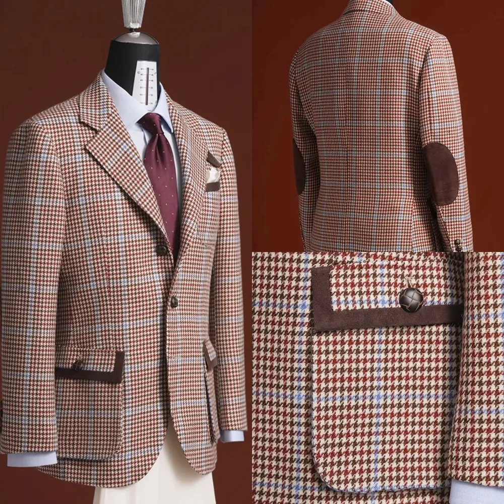 Houndstooth Luxury Wedding Coat For Men Elbow Patch Blazer Notched Lapel Single Breasted Overcoat Only Jacket Custom Made
Houndstooth Luxury Wedding Coat For Men Elbow Patch Blazer Notched Lapel Single Breasted Overcoat Only Jacket Custom Made