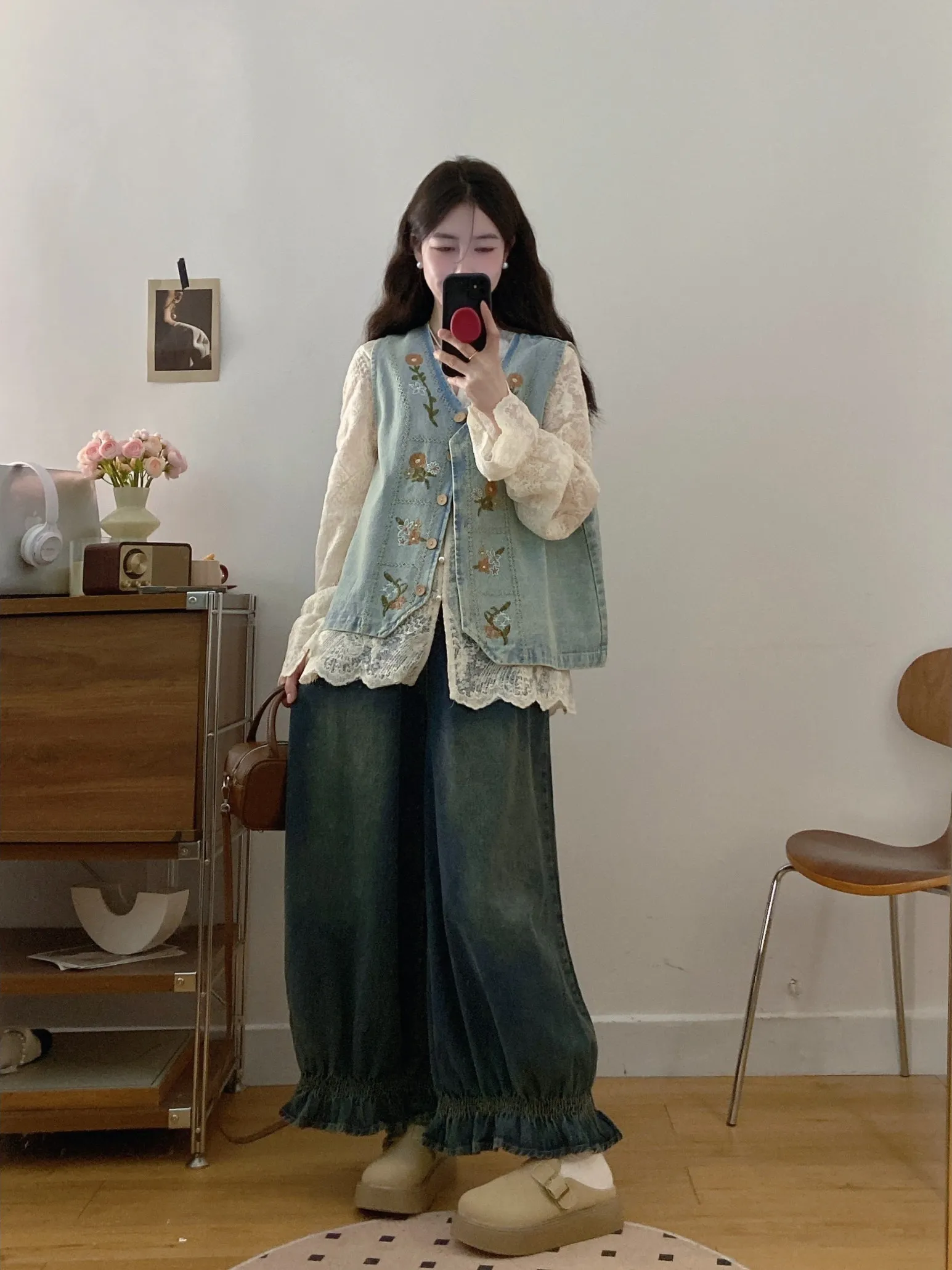 plus Size Fashionable Denim Lace Long Sleeve Shirt Wide Leg Pants Set Spring New Design Korean Style High Waist Long Pants
plus Size Fashionable Denim Lace Long Sleeve Shirt Wide Leg Pants Set Spring New Design Korean Style High Waist Long Pants