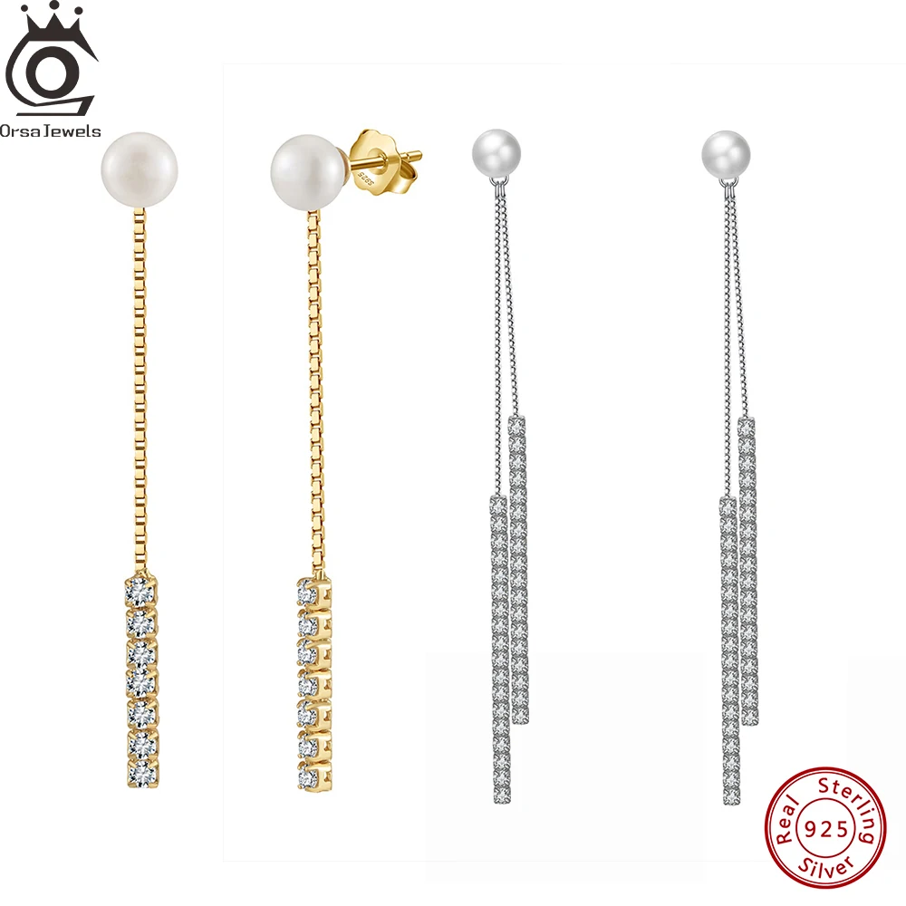 ORSA JEWELS 925 Sterling Silver Tennis Tassel Chain Earrings with Freshwater Pearl Shiny Clear Cubic Zirconia Long Ear GPE112
ORSA JEWELS 925 Sterling Silver Tennis Tassel Chain Earrings with Freshwater Pearl Shiny Clear Cubic Zirconia Long Ear GPE112